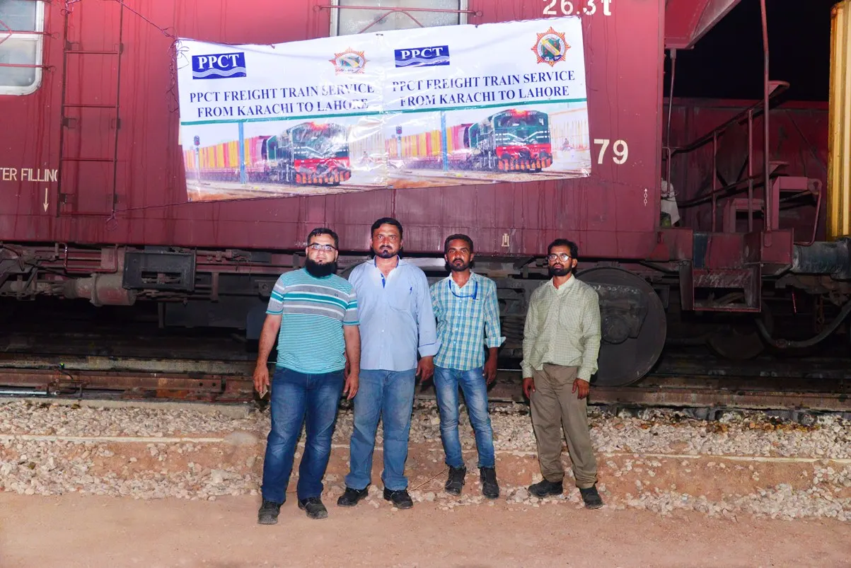 Freight train team at marshalling yard